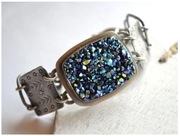 Okazała gruba srebrna bransoletka damska srebro 925 kamień AGAT wyjątkowa