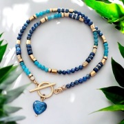 Naszyjnik kamienie naturalne Lapis Lazuli Apatyt hematyt stal