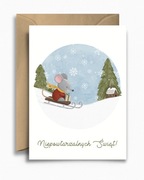 Kartka świąteczna bożonarodzeniowa - Myszka na sankach