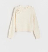 Sweter Reserved 40 L z Różą kremowy zara dzianina wełna 