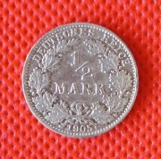 Niemcy, 1/2 Marki - 1905 rok, E