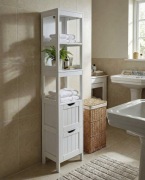 Wysoka szafka łazienkowa Vasagle 2 szuflady 3 półki biała