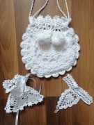 Torebka komunijna biała,komplet z mitenkami i osłonka na świeczkę. 