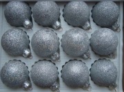 Bombki szklane srebrne brokatowe 50mm 12szt 