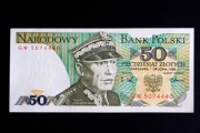 Banknot 50 złotych 1988 seria GW stan UNC Piękny
