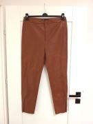 Spodnie Zara brązowe czekoladowe skórzane skóra ze skóry a la skora XL42 32