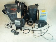 Mieszek makro, pokrowiec Pentax, filtr Sky Hoya