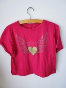 Bluzka dziewczęca różowa serce skrzydła brokat rozmiar 14 bawełna cute 