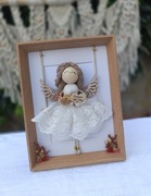 Ramka pamiątka anioł stróż prezent dekoracja chrzest komunia makrama 