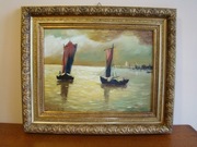 Łodzie w antycznej ramie  68 x56,5 x6 cm.