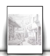 uliczka plakat A4, podróże plakat, miasteczko plakat, biało czarny plakat