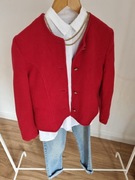 Marynarka wełniana 100% wełna vintage czerwona  żakiet damski złote guziki