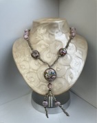 naszyjnik piękny różowy 47 cm zapięcie do dorobienia lub przez glowe