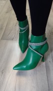 (40) Zielone, bogato zdobione Botki szpilki wieczorowe, NOWE 