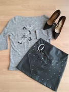 Sweter RESERVED rozmiar 36 S szary haft łódka odkryte ramię nietoperz