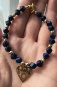 Bransoletka lapis lazuli kamienie naturalne stal nierdzewna serce elegancka