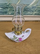 Dekoracyjna lampka naftowa / mini lampka porcelanowa z kominkiem szklanym  