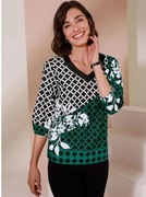 HALOO bluzka zielono czarna w białe kwiaty 46