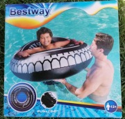 Wielka opona koło do pływania z uchwytami czarna Bestawy