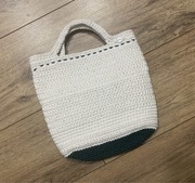 Torebka koszyk do ręki handmade nowa ecru zieleń