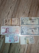 Banknoty Jugosławia Grecja Włochy . Lire Mille,ekaton 