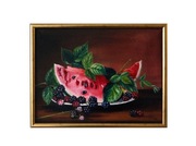 "Martwa natura z arbuzem", ręcznie malowany obraz olejny na płótnie