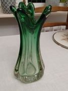 Stary wyjątkowy szklany wazon zielony vintage 23cm