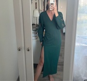 ZARA sukienka maxi S butelkowa zieleń rozporek impreza ażurowa wiskoza