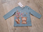 Bluzka/ t-shirt niemowlęcy, niebieski z misiem - rozm 74
