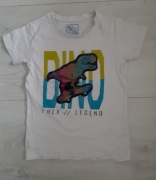 Biały t-shirt chłopięcy, dinozaur, r.128, 8 lat 