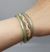 Bransoletka Rzemienie eko sowy beż metaliczny zielony platyna Handmade