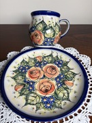 Zestaw-Talerz  deserowy 19 cm  kubek czeski 0,35 ceramika bolesławiecka