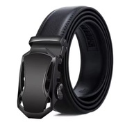 Luksusowy pasek męski ze skóry ekologicznej z automatyczny klamrą. CZARNY