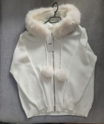 Sweterek damski rozpinany z kapturem i futerkiem