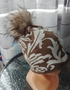 Czapka z pomponem damska brązowa beżowa 