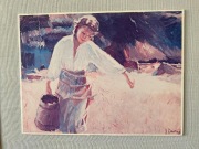 Stara reprodukcja prl Apoloniusz Kędzierski "Dziewczyna z dzbanem"