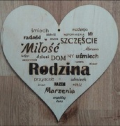 Serce 15 cm "Rodzina"- pirografia, handmade