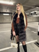 Kamizelka damska futrzaną futro z lisa grafit s 36 długa rzędowa nowa