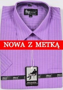 Koszula męska fioletowa w paski na krótki rękaw kołnierzyk 40/41