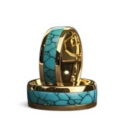 Pierścionek obrączka złota stal szlachetna Turkus/ Malachit/ Rubin