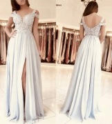 Suknia ślubna, rozcięcie, koronka, koraliki, cekiny, długa, biała, 42 (XL)