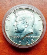 Half Dollar, Pół dolara, JFK 1968 r. USA. Srebro. Stan!
