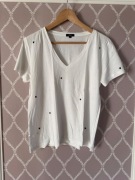 Biała bluzka tshirt z krótkim rękawem w czarne serduszka M