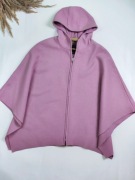 Liliowe ponczo, rozpinana narzutka, peleryna z kapturem na jesień zimę