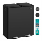 Songmics Kosz na śmieci 60l 2 komory 2x 30l Sortowanie CZARNY