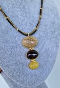 AMBER-RING NASZYJNIK KOLIA BURSZTYN JASPIS ONYKS KAMIENIE 925 POZŁACANY