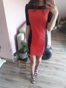 Sukienka z krótkim rękawem krótka mini z koralową wstawką na zamek XS/S