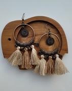 Etniczne kolczyki słowiańskie okrągłe boho wiking chwosty brązowe