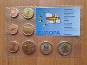 Set monet Euro Próba Guernsey 2007 r. 8 próbnych monet w blistrze zestaw