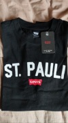 Levi's St. Pauli czarny t-shirt rozm L jak XL centralny nadruk 